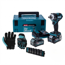Аккумуляторный ударный гайковерт Makita XGT 40 V MAX TW005GD201, 2 акб, з/у, кейс MakPac, перчатки, набор головок